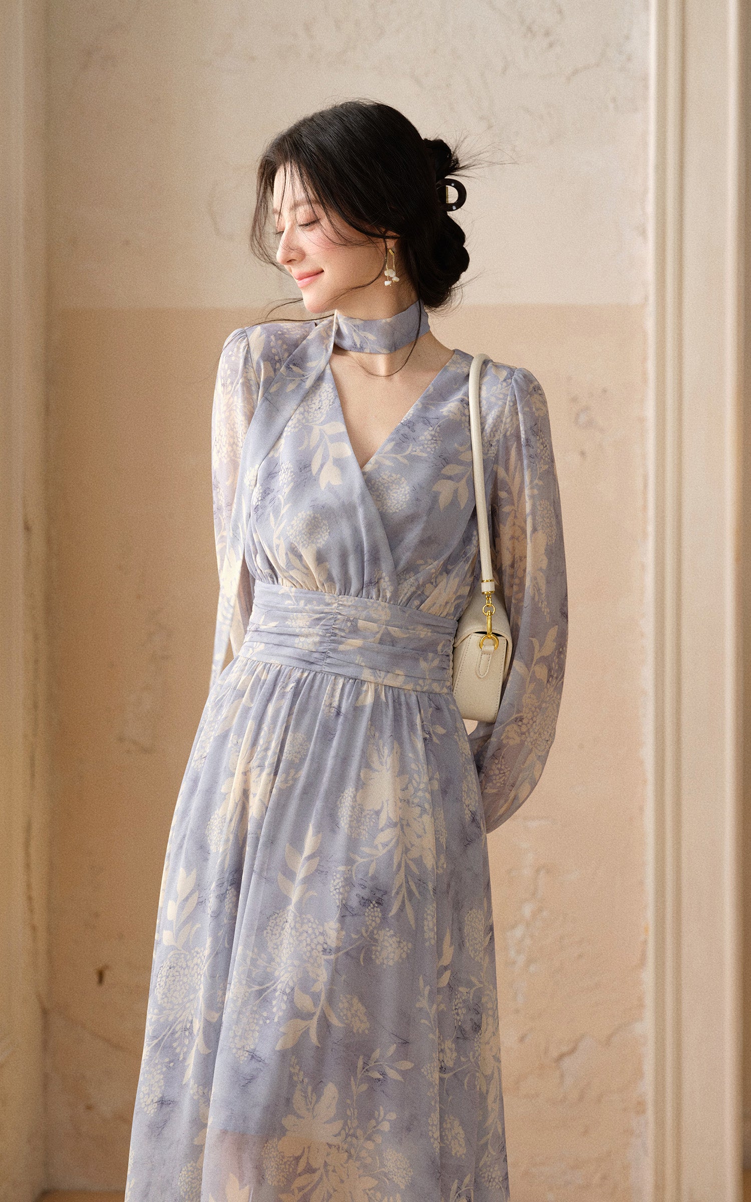 Sleepy Bunny Floral Chiffon Wrap Midi Dress