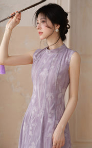Sleepy Bunny Floral Jacquard Sleeveless Maxi Dress with High Neck A-Line Silhouette