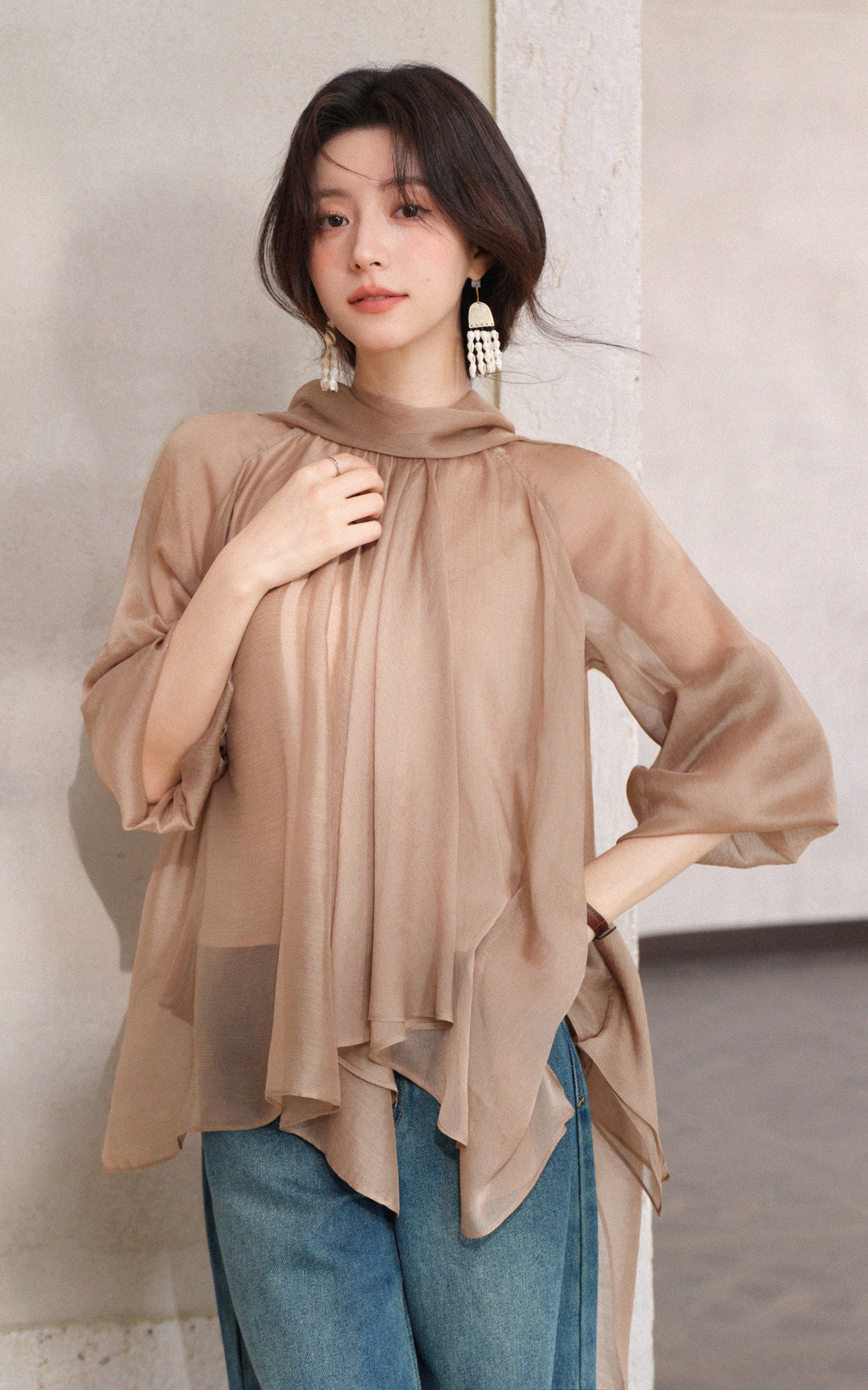 Sleepy Bunny Mistfall Asymmetric Chiffon Tunic