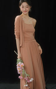 Sleepy Bunny Soft Knit Cardigan Camisole Maxi Skirt Three Piece Set