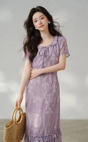 Sleepy Bunny Vintage Floral Sheer Ruffle Layered Dress