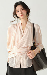 Sleepy Bunny Blush Whisper Wrap Shirt & Tailored Mini Skirt Set
