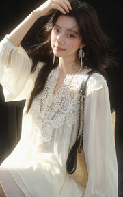 Sleepy Bunny Lace Collar Layered Chiffon Mini Dress Set