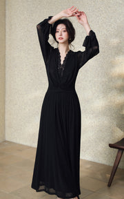 Sleepy Bunny Lace V-Neck Chiffon Midi Dress
