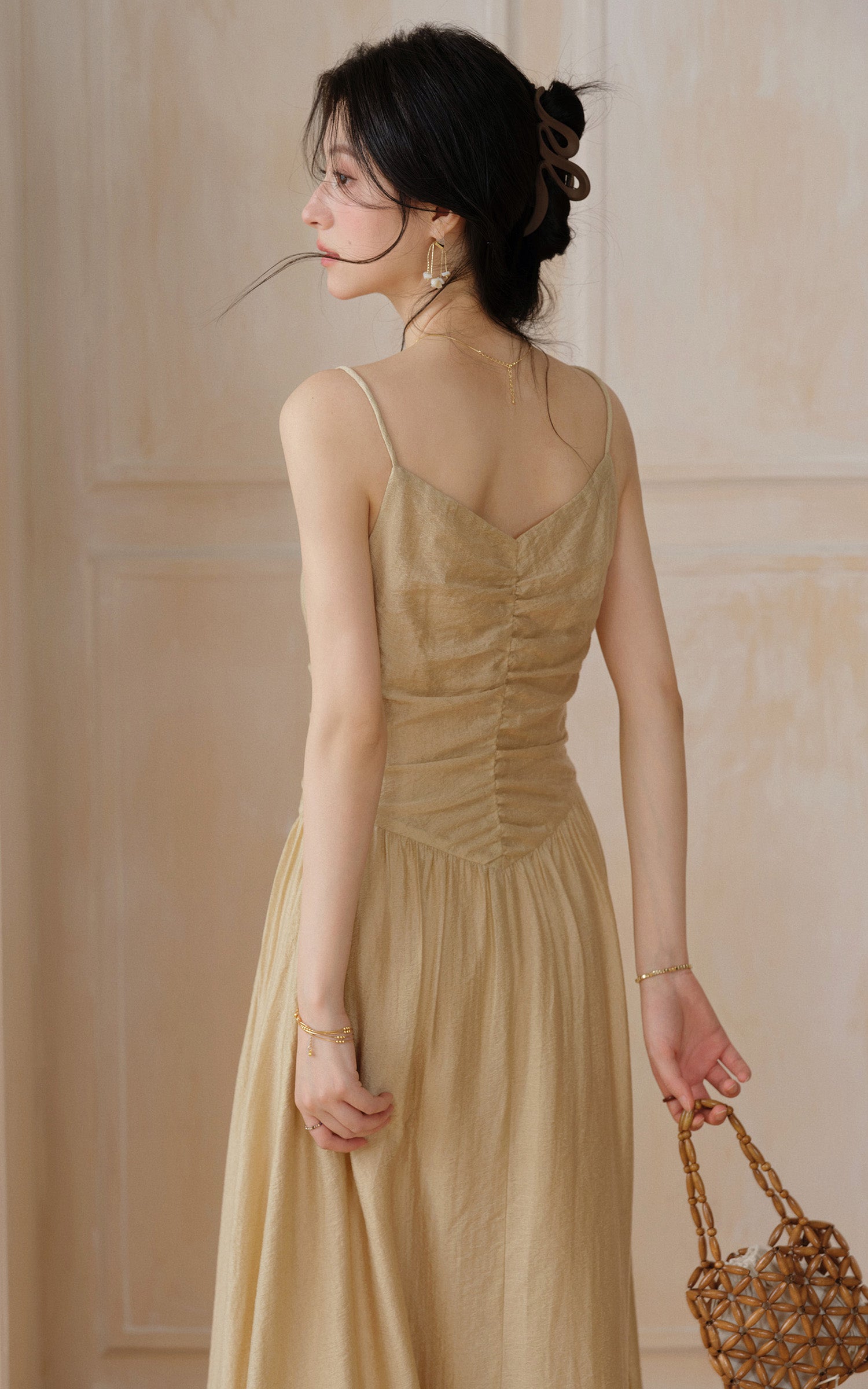 Sleepy Bunny Pearl Button Knit Cardigan & Ruched Slip Dress Set