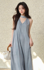Sleepy Bunny Mist Veil Halter Maxi Dress