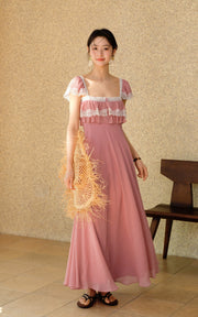Sleepy Bunny Rosette Lace Ruffle Maxi Dress