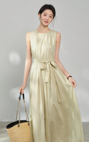 Sleepy Bunny Minimalist Tie Waist Sleeveless Maxi Dress Soft Flowing Long Dress
