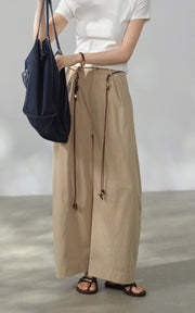 Sleepy Bunny Wide Leg Pleated Trousers With Beaded Drawstring Detail