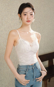 Sleepy Bunny Floral Lace Mesh Bustier Camisole Top