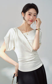 Sleepy Bunny Draped Wrap Top & Flared Skirt Set