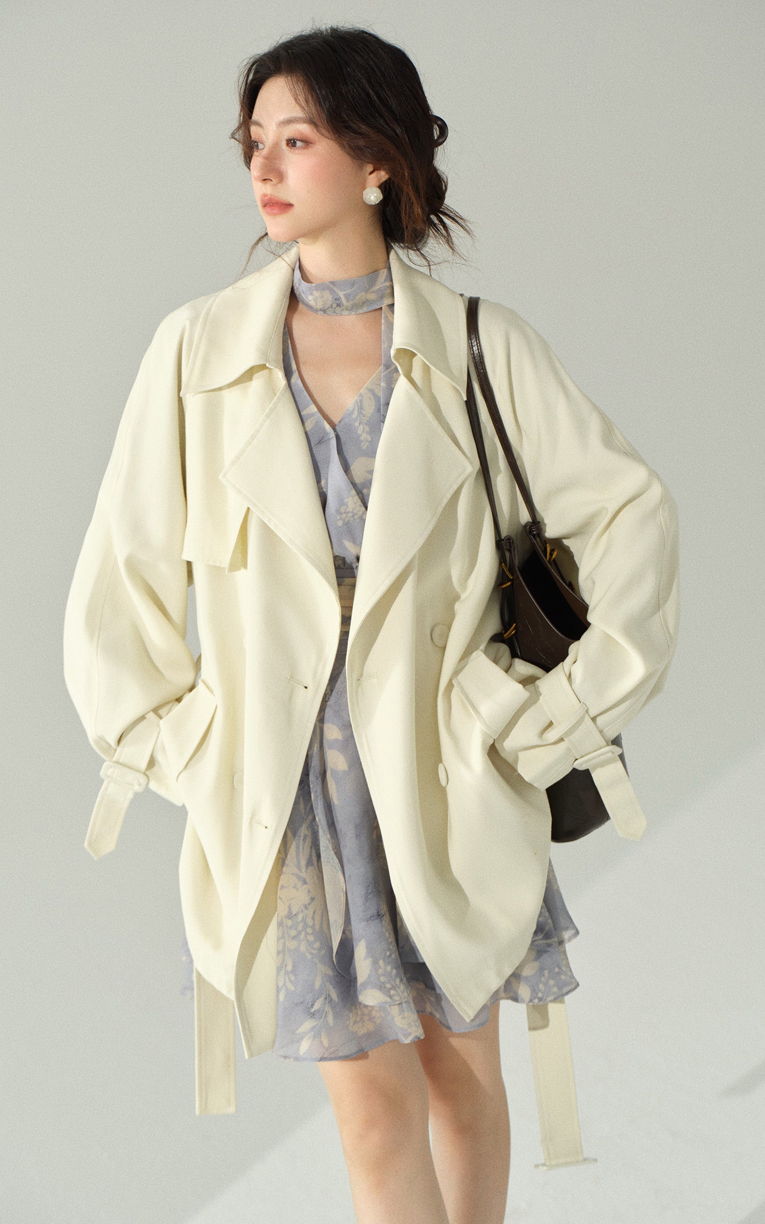 Sleepy Bunny Bluebell Whisper Floral Dress & Soft Ivory Trench Coat Set