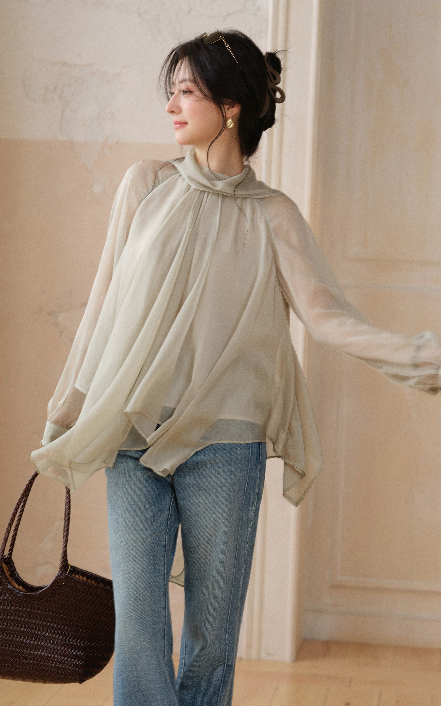 Sleepy Bunny Whisper Veil Draped Chiffon Blouse