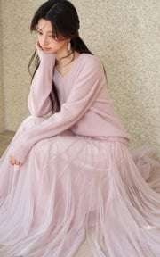 Sleepy Bunny Soft Mesh Pleated Long Skirt
