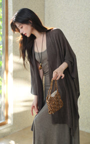 Sleepy Bunny Mocha Breeze Slip Dress & Draped Cardigan Set