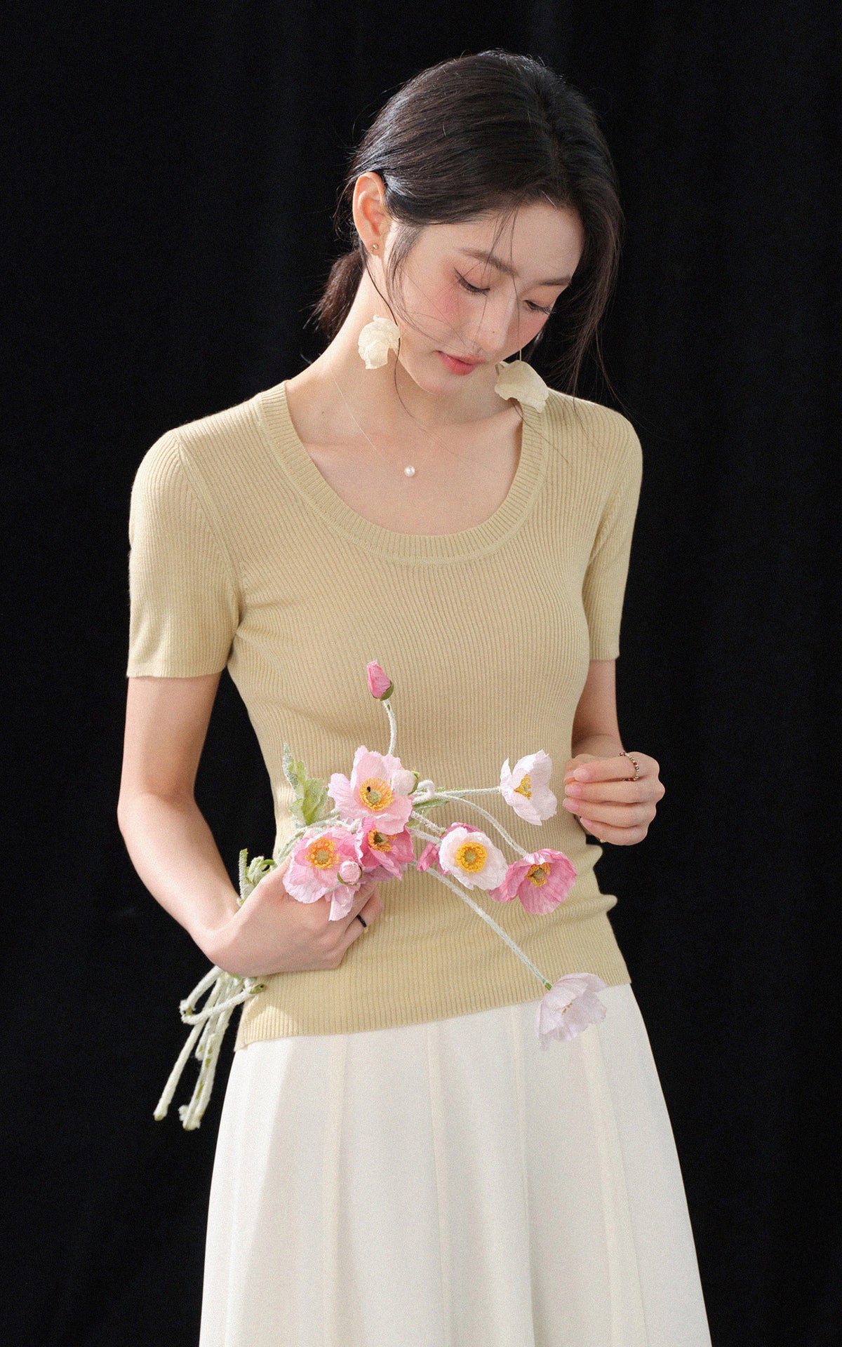 Sleepy Bunny Ribbed Knit Fitted Short Sleeve Top