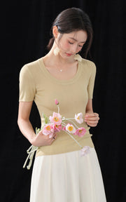 Sleepy Bunny Ribbed Knit Fitted Short Sleeve Top