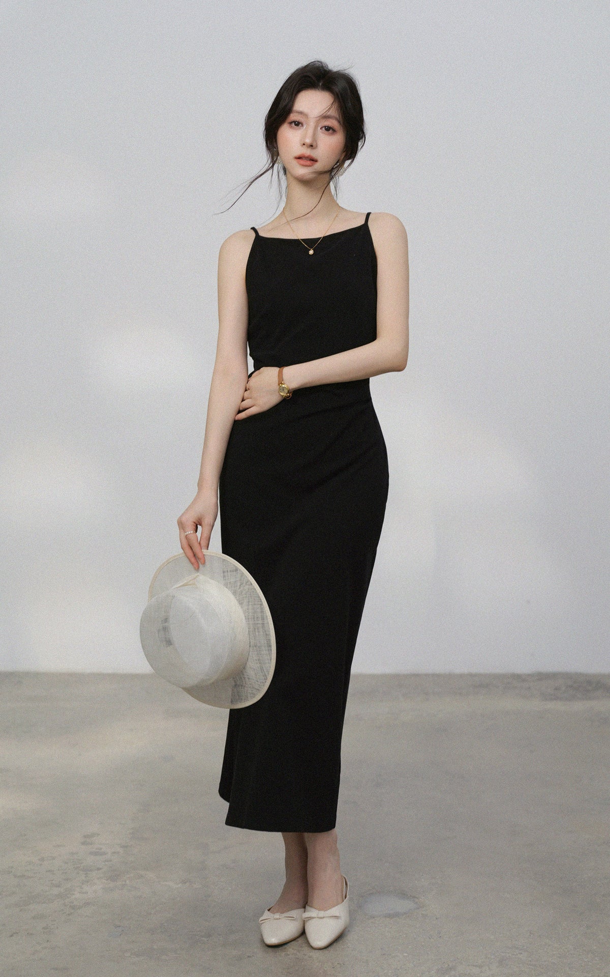 Sleepy Bunny Minimal Square-Neck Ruched Waist Slim-Fit Maxi Dress